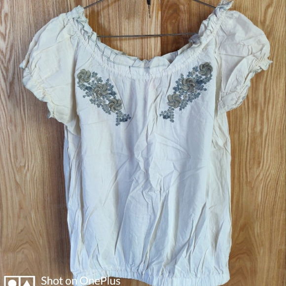 White Boho floral Top, L size